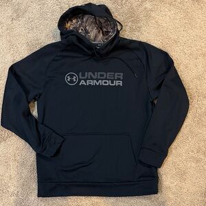 Under Armour Men's Black Hoodie Gray Logo Camo Hood Size Medium